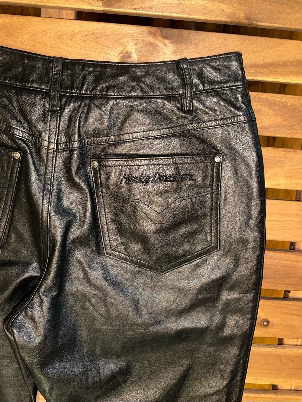 Harley-Davidson Black Leather Boot-Cut Flare Pants - Picture 10 of 12
